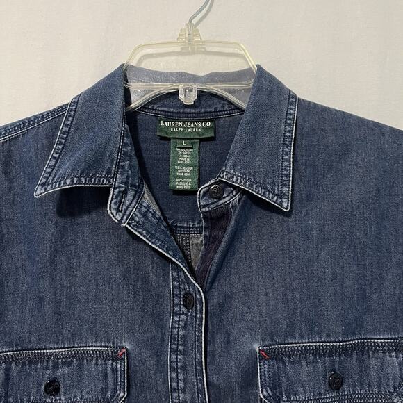 Vtg Ralph Lauren Jean Company Denim Shirt Large Button Down Long Sleeve Cotton - Picture 4 of 14